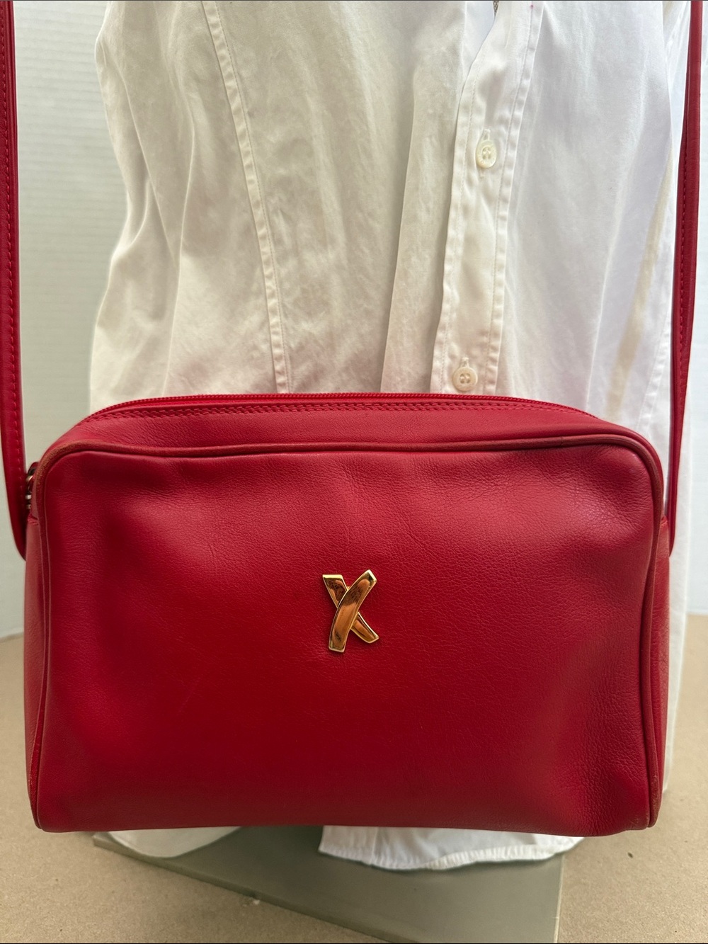 Paloma Picasso Red Leather Shoulder Bag Vintage Handbag